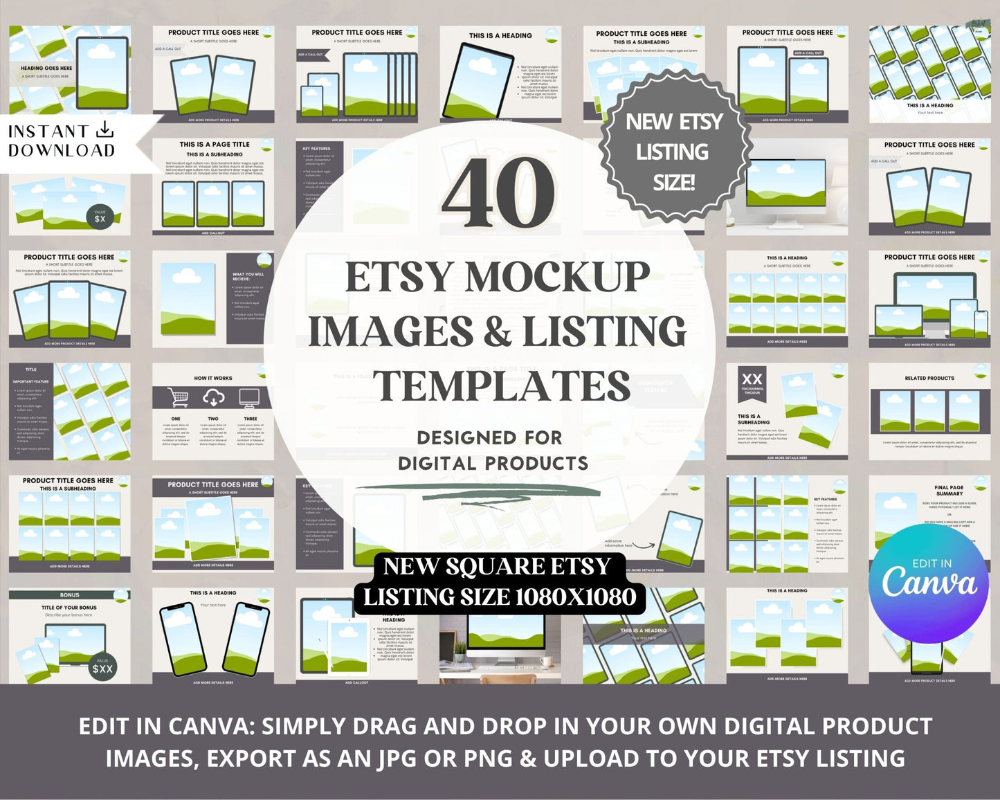 Etsy Listing Mockup: 40 Canva Templates