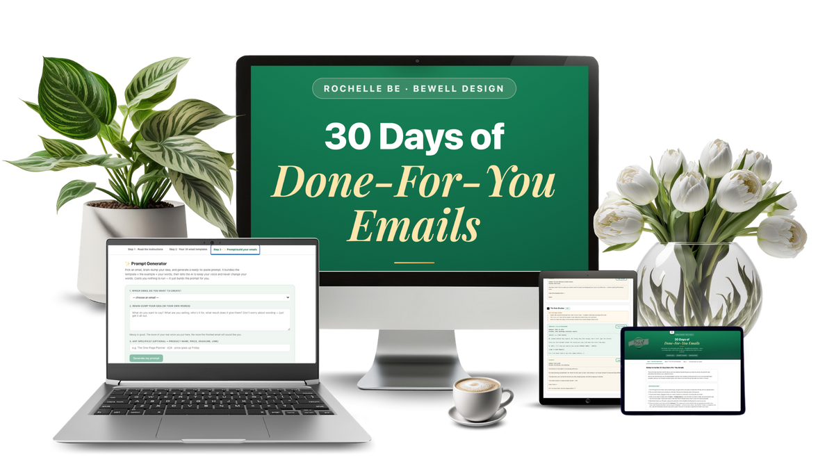 30 Days of Done-For-You Emails on desktop, laptop, tablet and phone