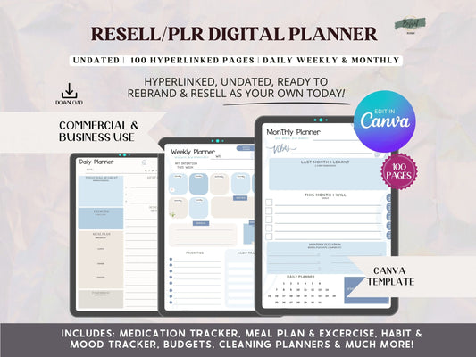 PLR Digital Monthly Planner - Aesthetic Blue