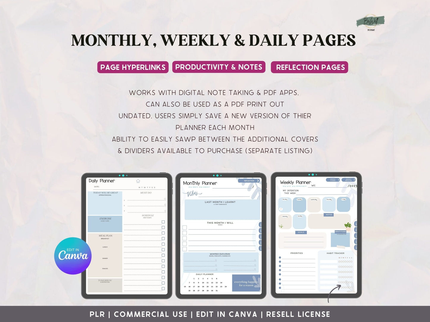 PLR Digital Monthly Planner - Aesthetic Blue