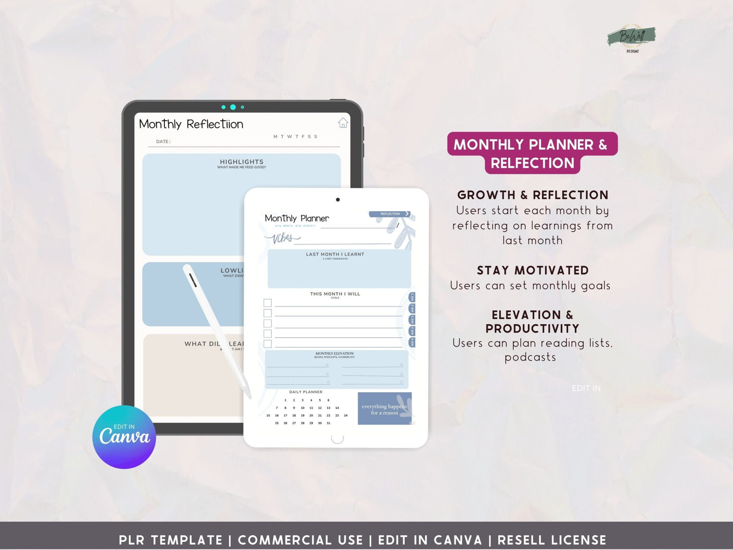 PLR Digital Monthly Planner - Aesthetic Blue